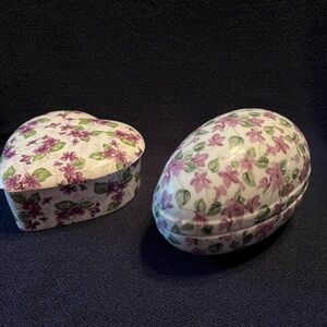 Floral Heart and Egg Shaped Trinket Boxes